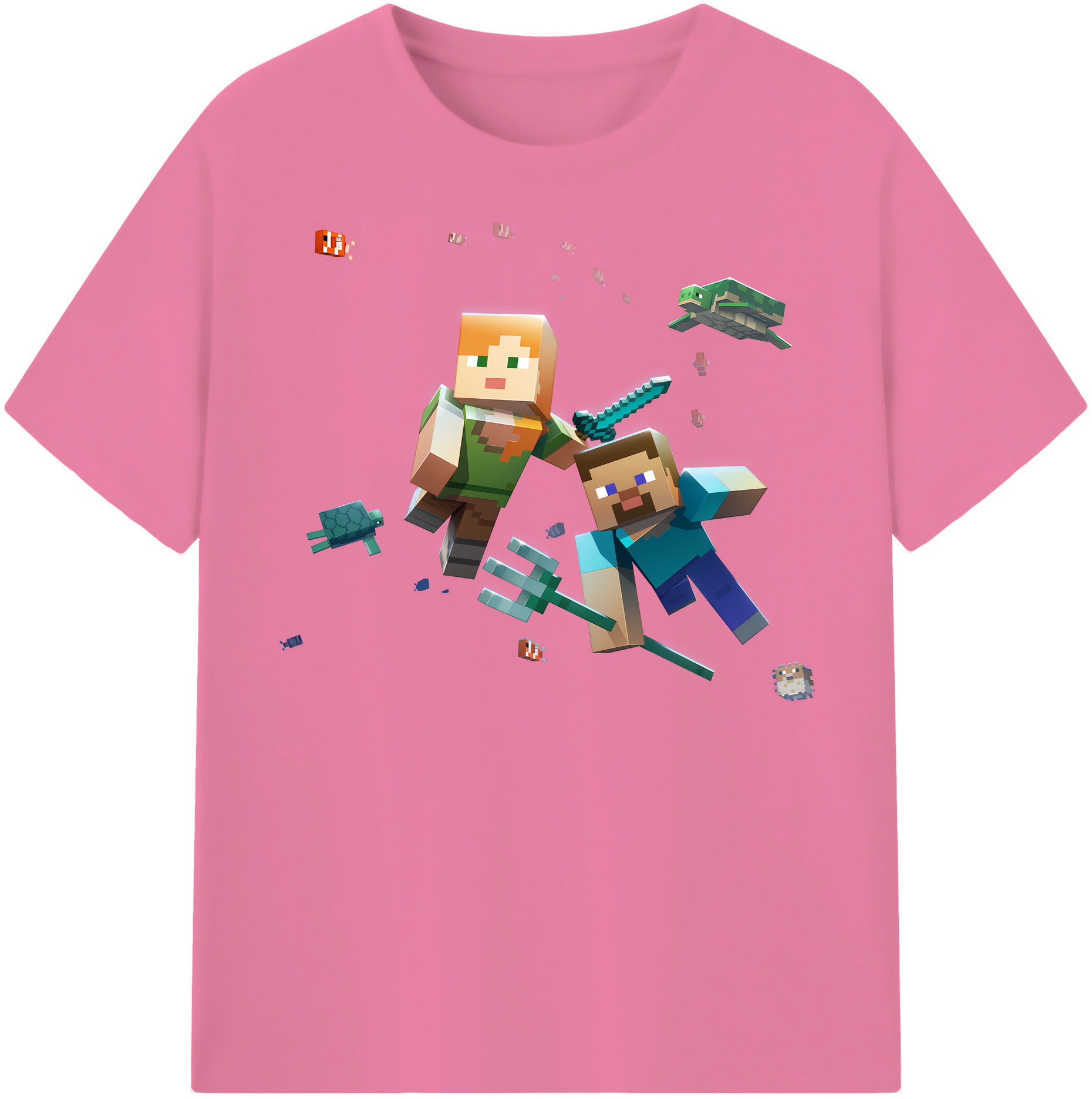（画像用） マインクラフト ブロックの世界 Minecraft MC Block world 綿100％半袖Tシャツ（フロントプリント）